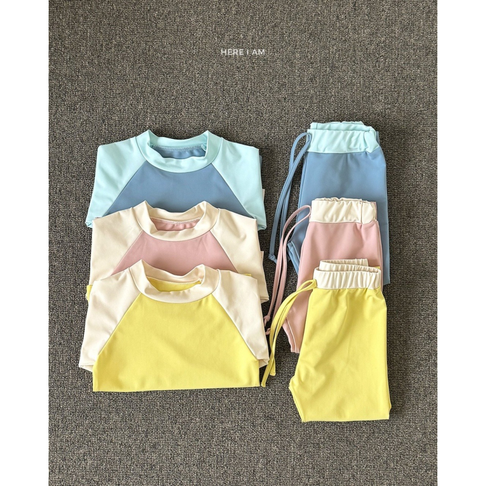 正韓童裝 here I am 拼接色泳衣套裝 防紫外線長袖泳衣泳褲-細節圖5