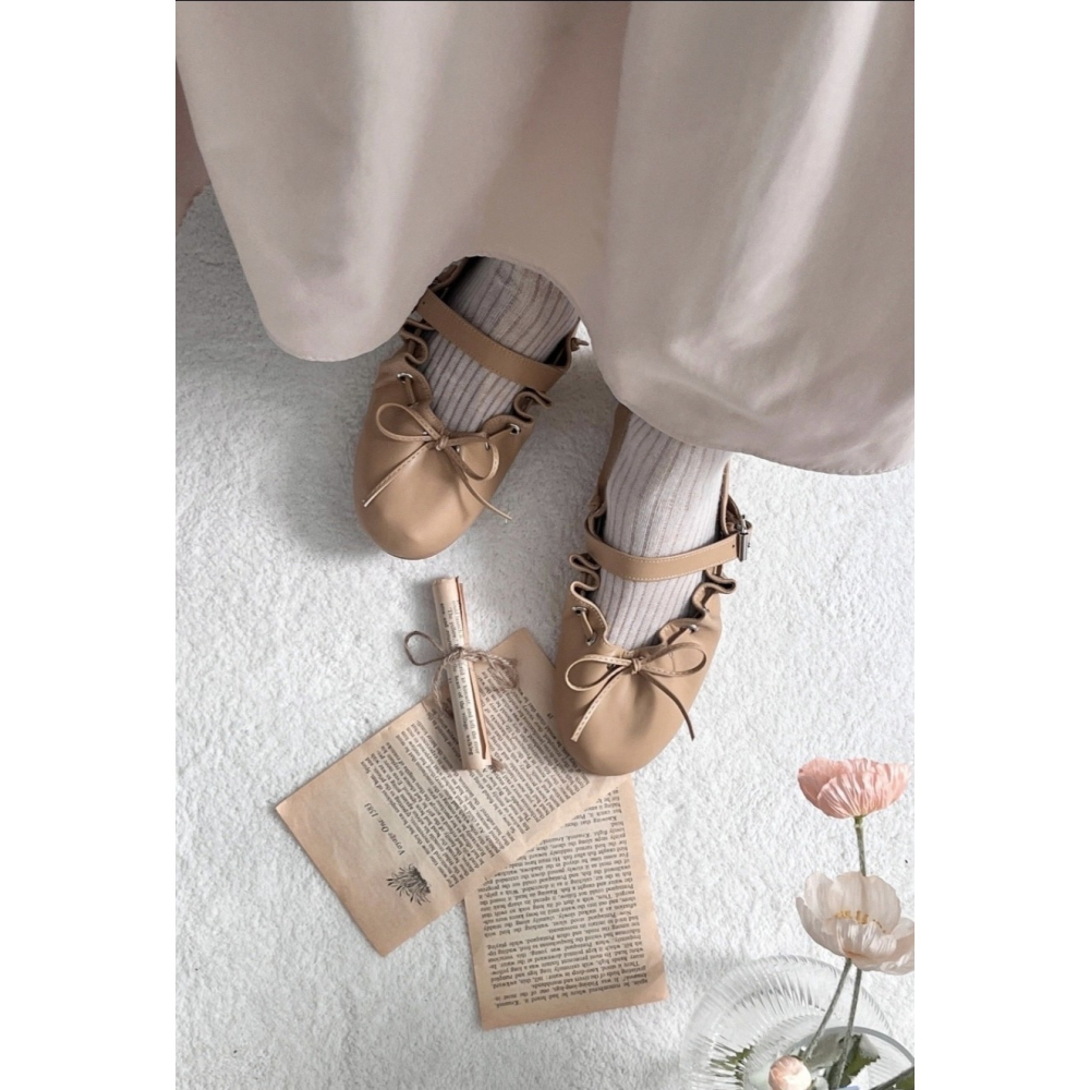 韓國女裝女鞋 Sshop 舞動娃娃瑪抓打摺芭蕾鞋-細節圖2