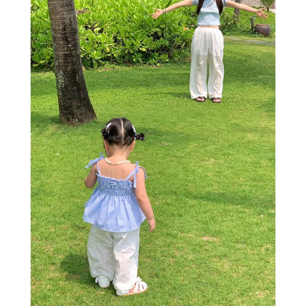 正韓童裝 Bailey 親子款 立體提花簍空鬆緊夏日休閒寬褲-細節圖4