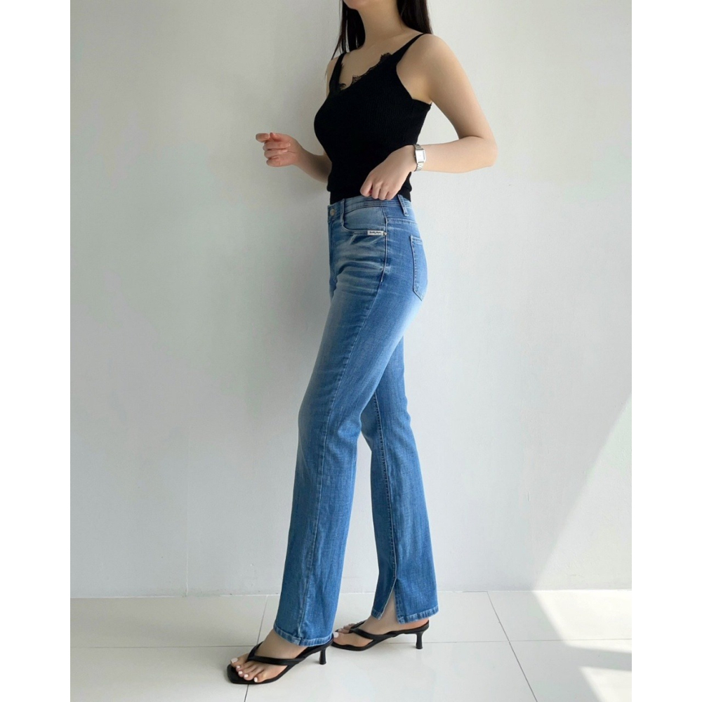 韓國女裝 Howluk 清涼修身直筒開叉牛仔褲-細節圖6