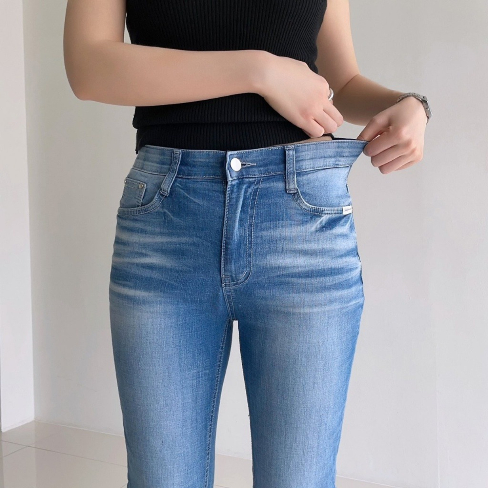 韓國女裝 Howluk 清涼修身直筒開叉牛仔褲-細節圖9
