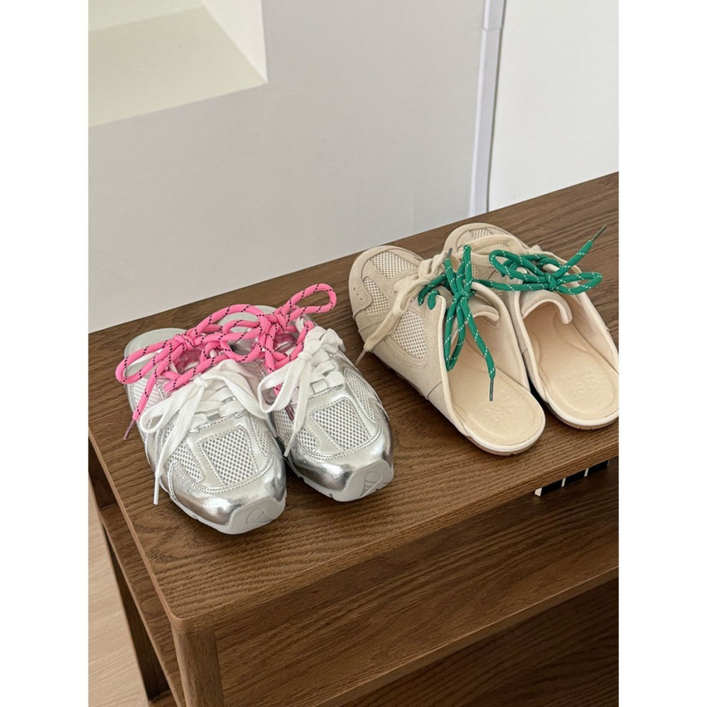 韓國女裝女鞋 Sshop 網眼雙繫帶穆勒運動風半拖鞋-細節圖3