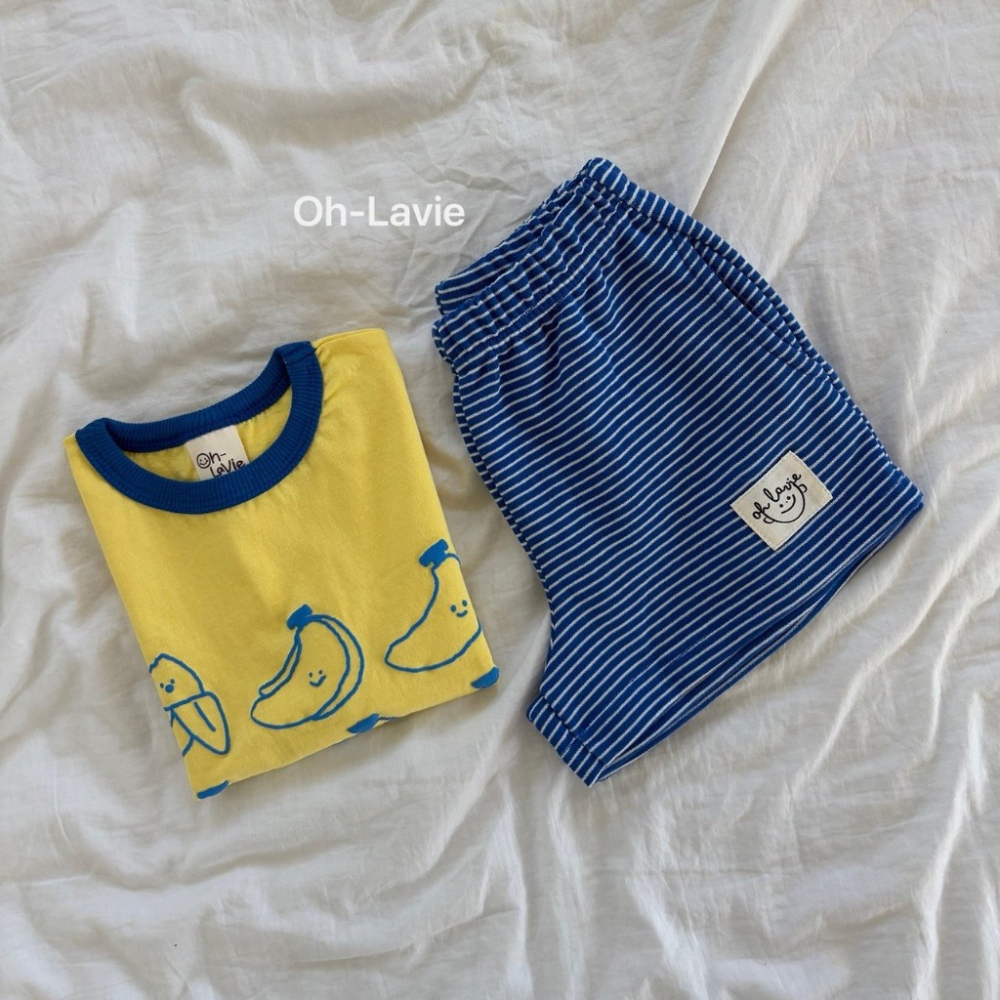 正韓童裝 Ohlavie  綿橫條小logo人物棉短褲-細節圖4