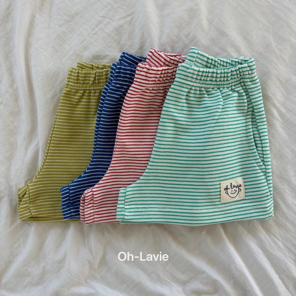 正韓童裝 Ohlavie  綿橫條小logo人物棉短褲-細節圖6