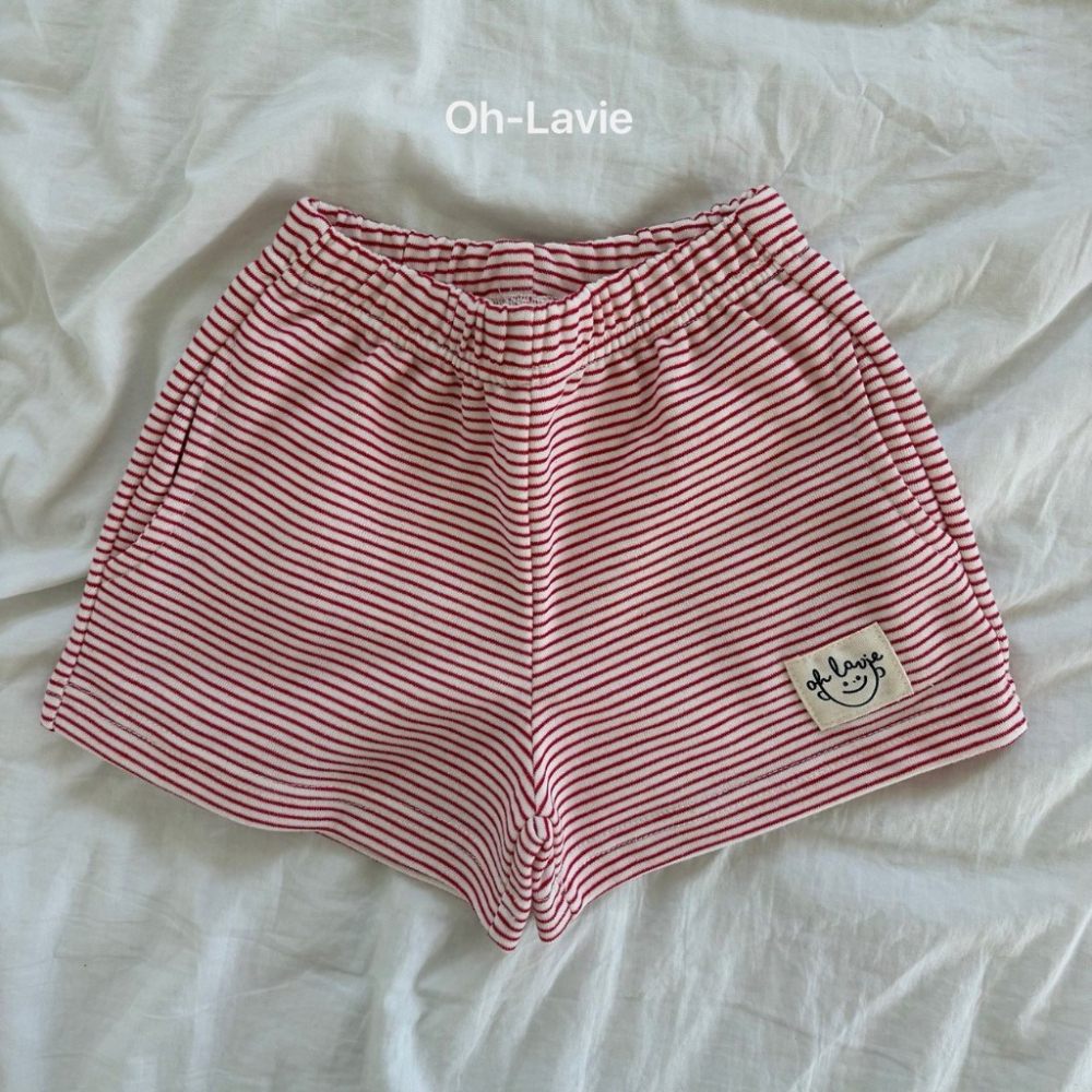 正韓童裝 Ohlavie  綿橫條小logo人物棉短褲-細節圖9