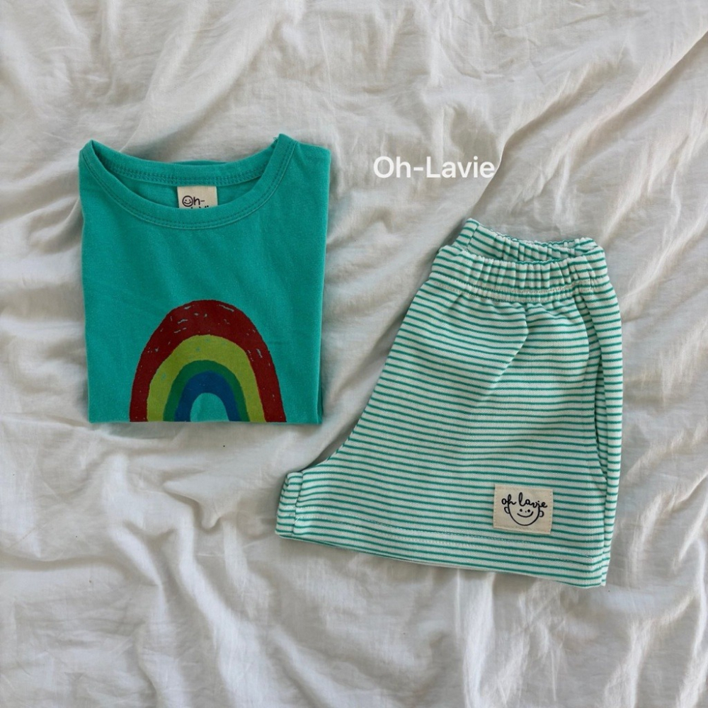 正韓童裝 Ohlavie  綿橫條小logo人物棉短褲-細節圖11