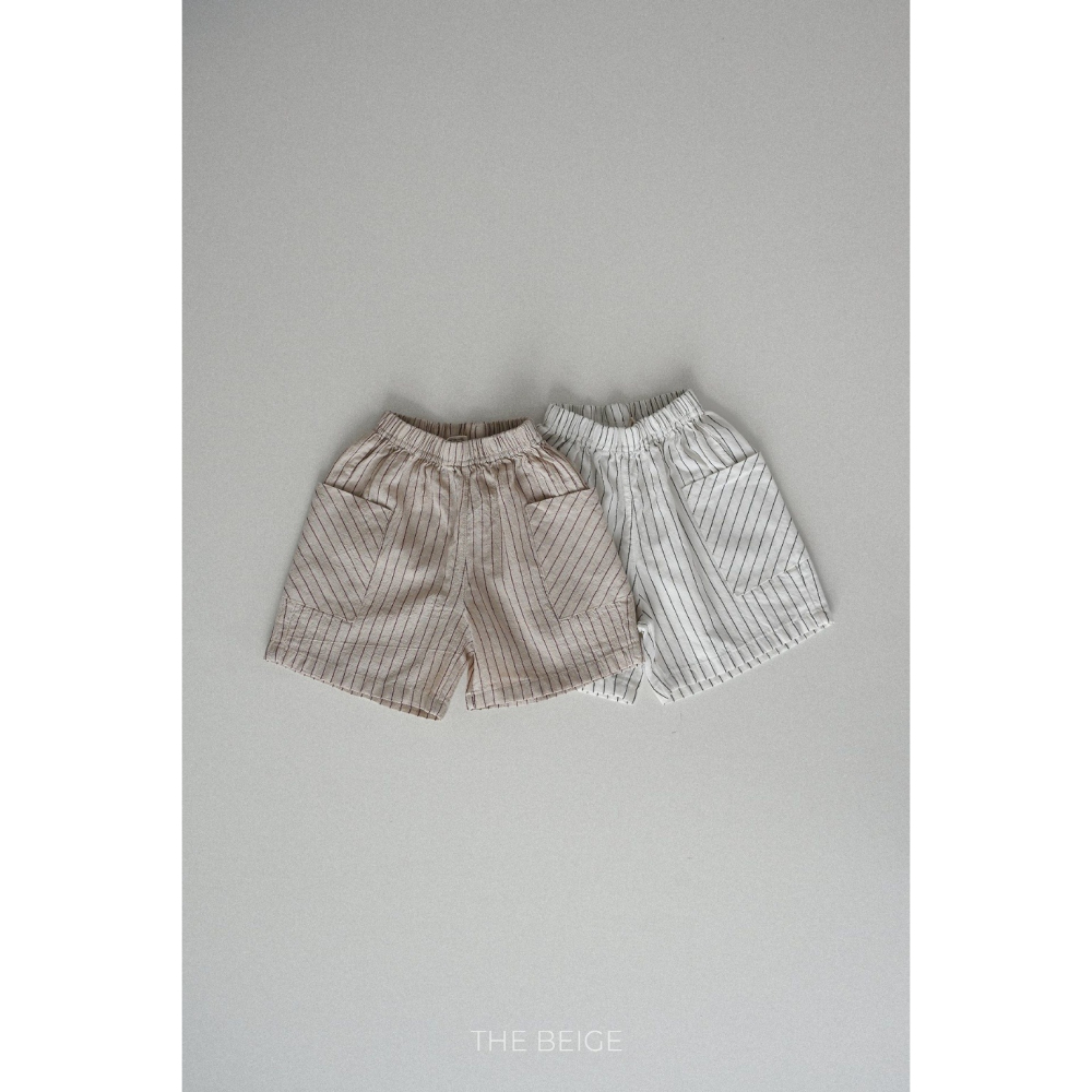 正韓童裝 Thebeige 大地色系直紋理短褲-細節圖4