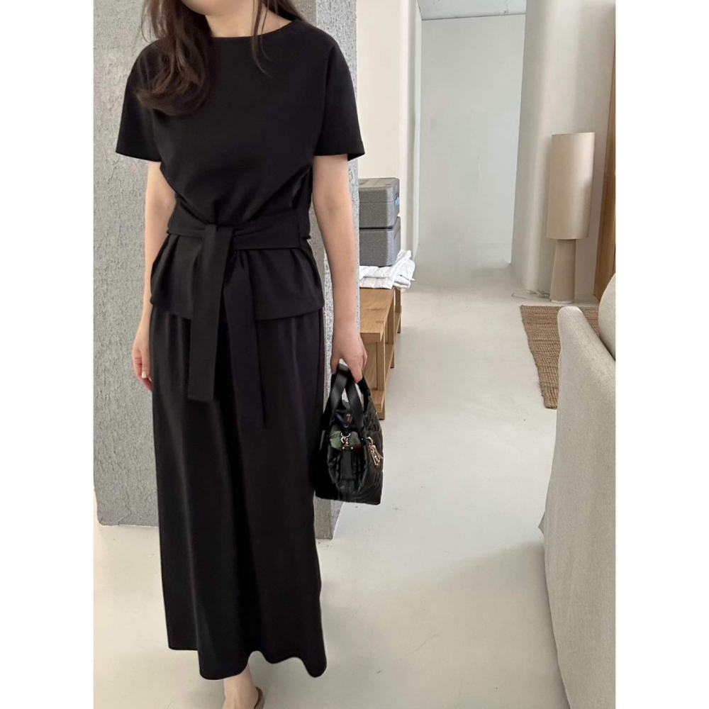 韓國女裝 Nolita 極簡日常綁帶長裙兩件套裝-細節圖2
