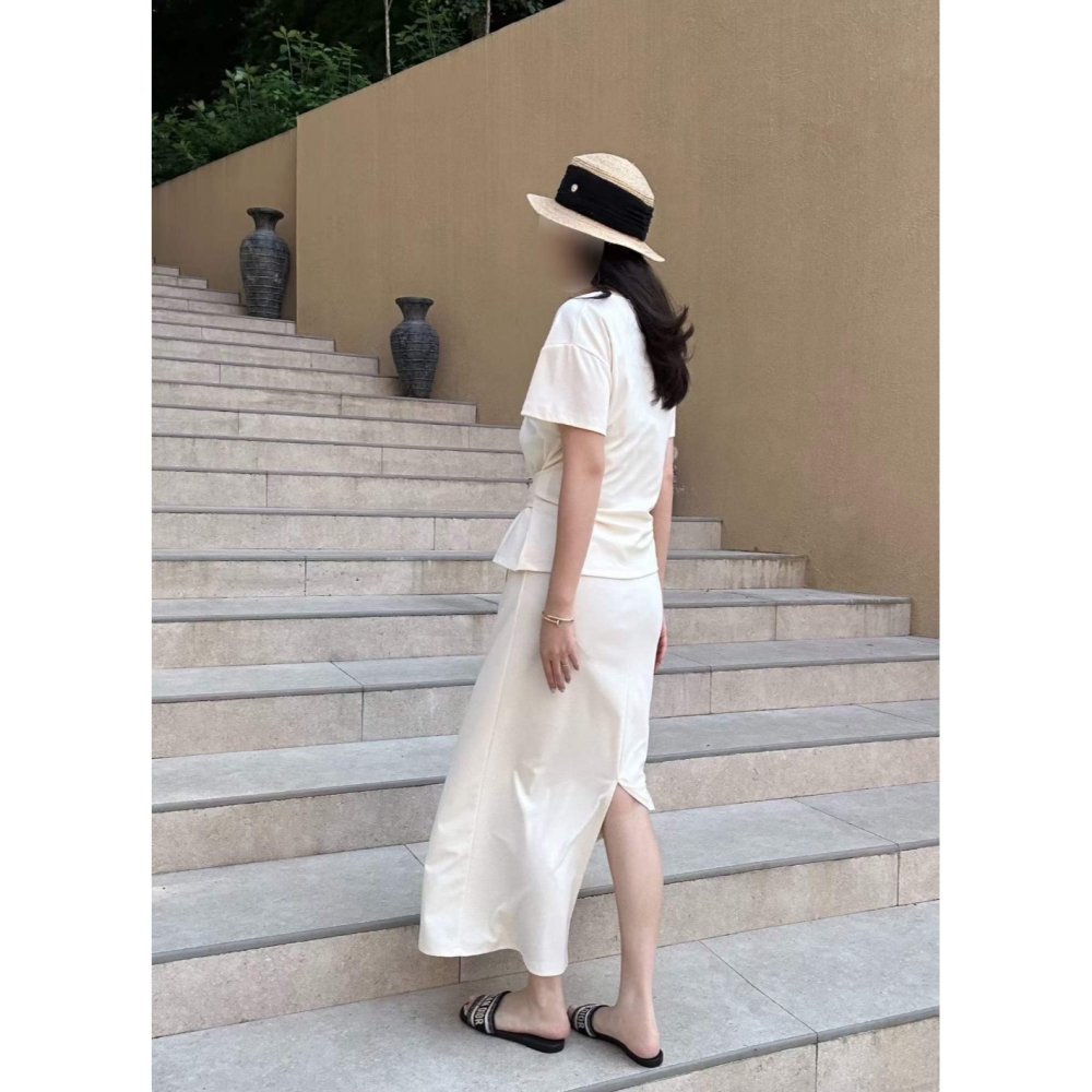 韓國女裝 Nolita 極簡日常綁帶長裙兩件套裝-細節圖3