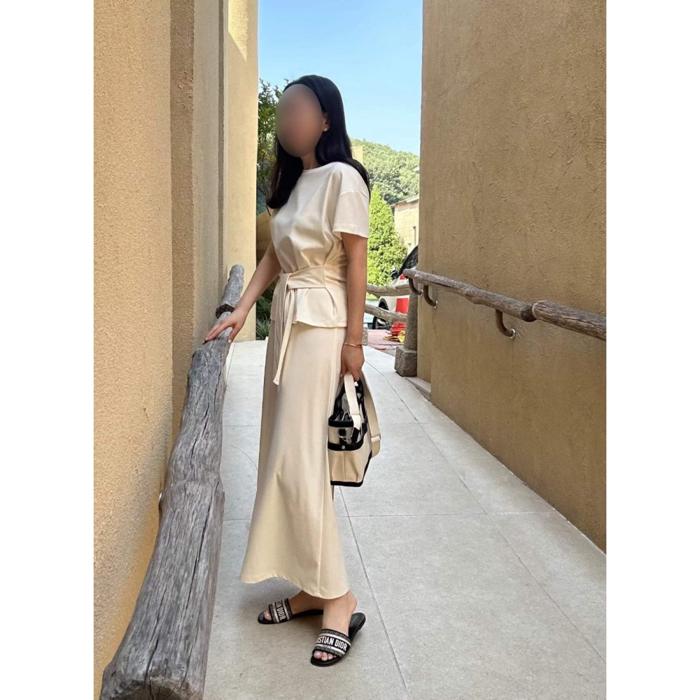 韓國女裝 Nolita 極簡日常綁帶長裙兩件套裝-細節圖4