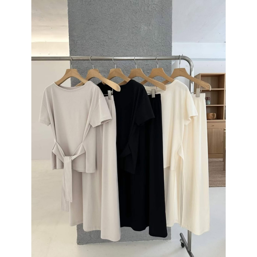 韓國女裝 Nolita 極簡日常綁帶長裙兩件套裝-細節圖6