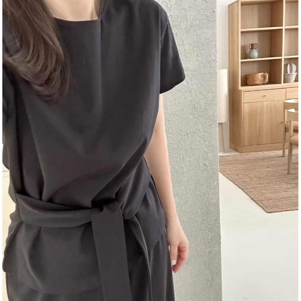 韓國女裝 Nolita 極簡日常綁帶長裙兩件套裝-細節圖8