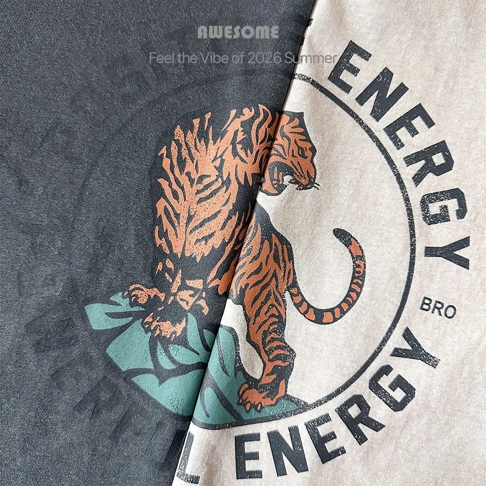 正韓童裝 Awesome 頹廢感大福虎落肩短 T-細節圖7