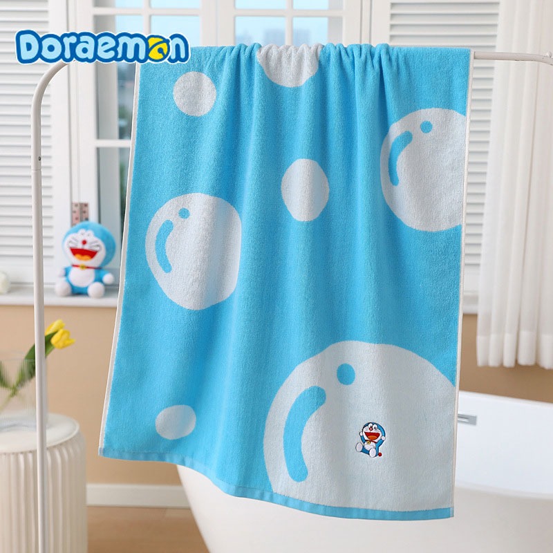 正版 哆啦A夢 歡樂哆啦款 純棉 浴巾 毛巾 浴袍 洗臉巾 口水巾 擦汗巾 交換禮物 哆啦a夢 小叮噹-細節圖2
