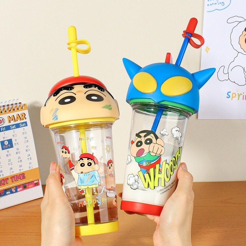 正版現貨 蠟筆小新 百變吸管杯 500ml 水瓶 水杯 萌兔兔 動感超人 新之助 小白 送禮-細節圖2