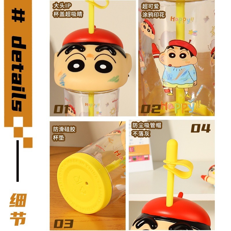 正版現貨 蠟筆小新 百變吸管杯 500ml 水瓶 水杯 萌兔兔 動感超人 新之助 小白 送禮-細節圖3