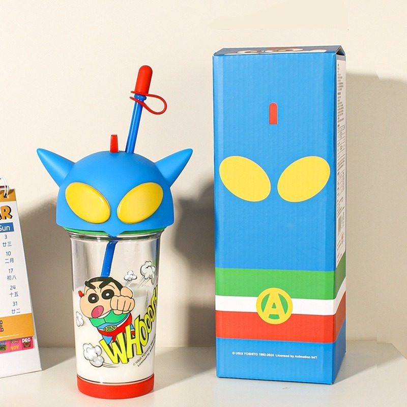 正版現貨 蠟筆小新 百變吸管杯 500ml 水瓶 水杯 萌兔兔 動感超人 新之助 小白 送禮-規格圖6