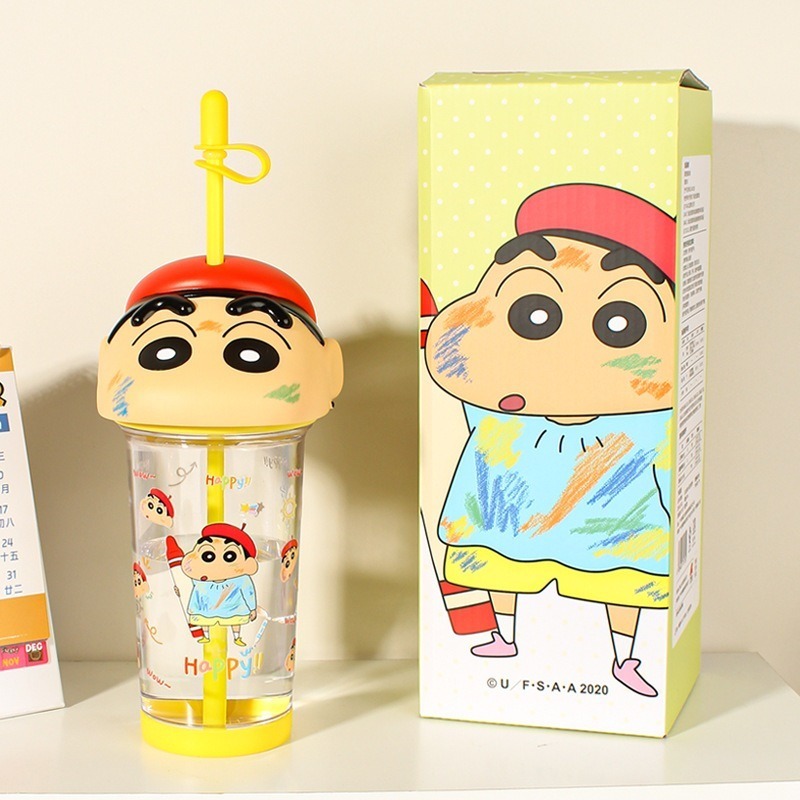正版現貨 蠟筆小新 百變吸管杯 500ml 水瓶 水杯 萌兔兔 動感超人 新之助 小白 送禮-規格圖6