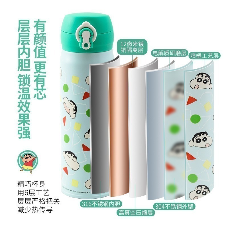 【樂融融】正版現貨 蠟筆小新 睡衣小新保溫杯 500ml 保溫瓶 保冰 水瓶 水杯 曙曦 新之助 送禮-細節圖6