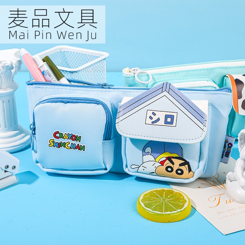 【現貨】正版 蠟筆小新 多口袋雙層筆盒 筆袋 禮品 高中 國中 國小 筆盒 鉛筆盒 文具盒 新之助 麥和-細節圖2