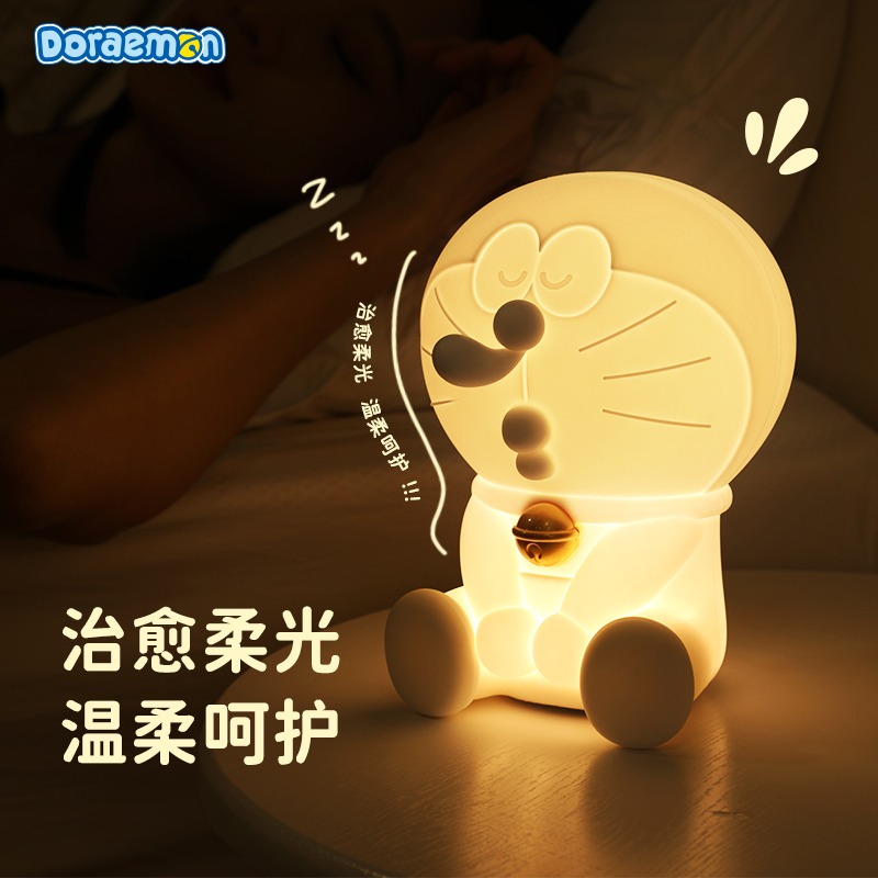 正版 哆啦A夢 硅膠拍拍燈 小夜燈 無需電池 送禮 療癒 夜燈 擺件 睡眠燈 不怕黑 小叮噹 哆啦a夢-細節圖3