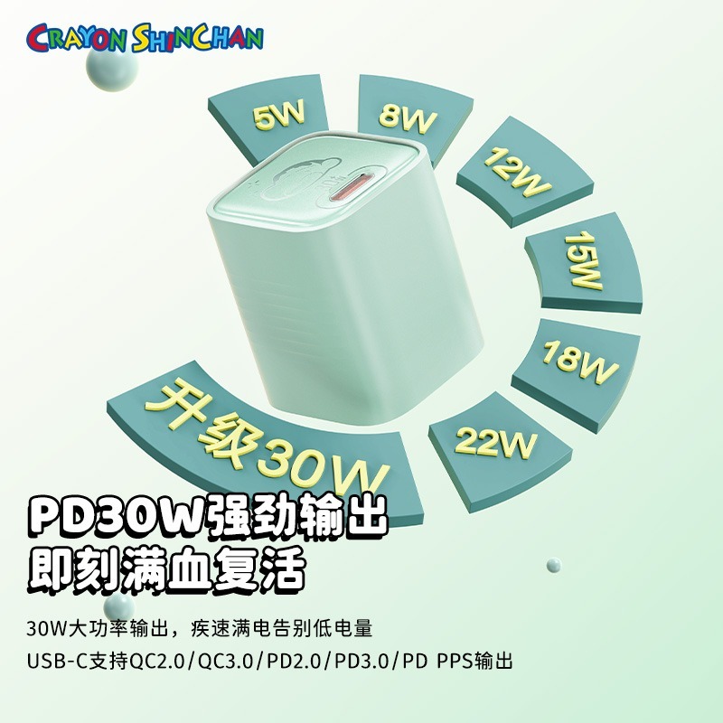 正版 蠟筆小新 充電 30W快充 氮化鎵高科技充電器 1m長數據線 充電套裝-細節圖4