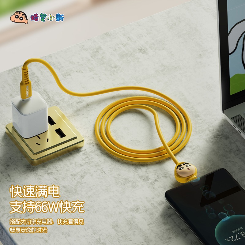 正版 蠟筆小新 快充線 充電線 數據線 硅膠公仔款 15 三星 蘋果 type-c USB 快充 新之助 小白-細節圖3