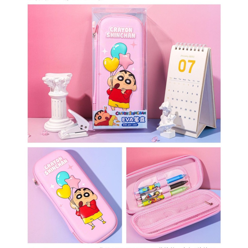 正版 蠟筆小新 EVA筆盒 鉛筆盒 鉛筆袋 大容量 拉鏈式 新之助 小白-細節圖3