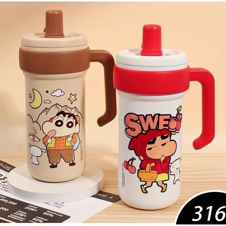 【現貨】正版 蠟筆小新 冰霸杯 970ml 保溫杯 保溫瓶 帶把手 帶吸管 超高吸睛率 新之助 小白 萌兔兔-細節圖2