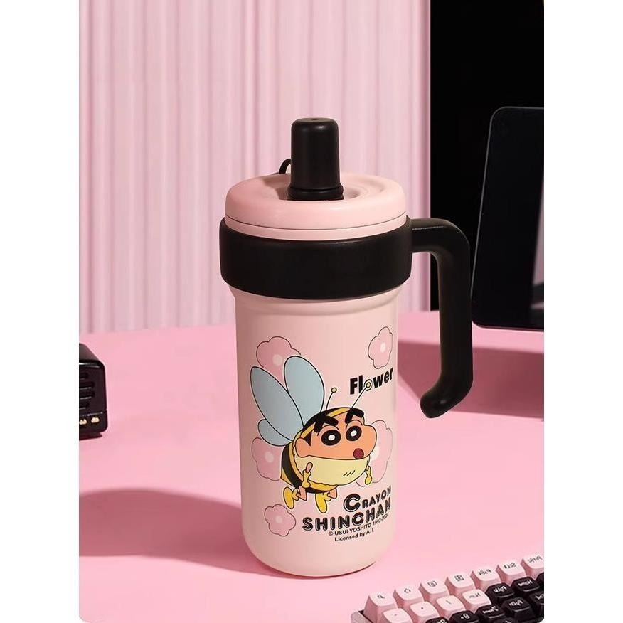 【現貨】正版 蠟筆小新 冰霸杯 970ml 保溫杯 保溫瓶 帶把手 帶吸管 超高吸睛率 新之助 小白 萌兔兔-規格圖7