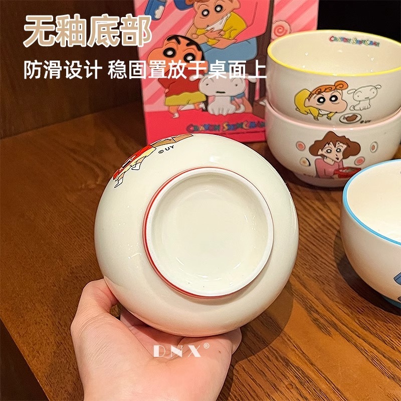 正版 蠟筆小新 全家福 飯碗 4款禮盒裝 吃米飯 吃麵條 陶瓷材質 送禮 新之助 萌兔兔-細節圖4