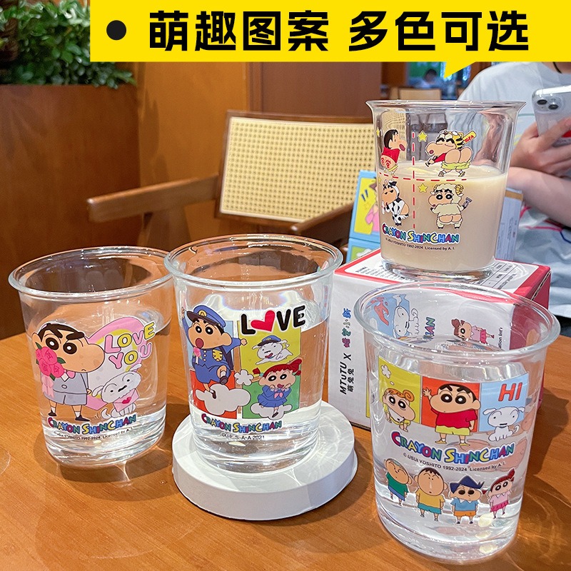 【現貨】正版 蠟筆小新 心動玻璃杯 350ml 水杯 茶杯 咖啡杯 易清洗 飲料杯 牛奶杯 送禮 新之助 萌兔兔-細節圖6