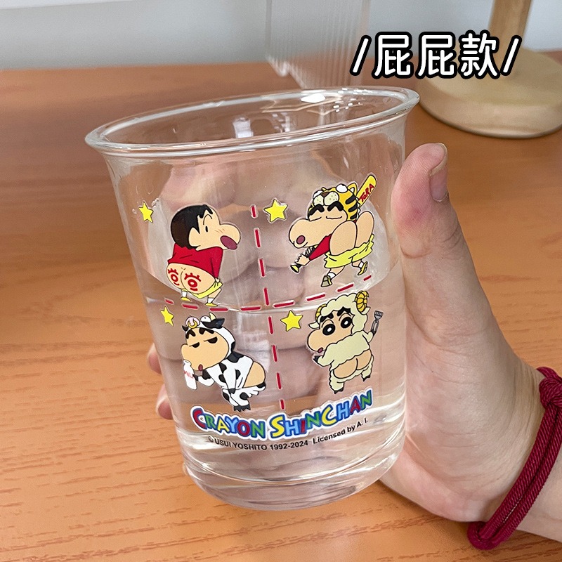 【現貨】正版 蠟筆小新 心動玻璃杯 350ml 水杯 茶杯 咖啡杯 易清洗 飲料杯 牛奶杯 送禮 新之助 萌兔兔-規格圖6