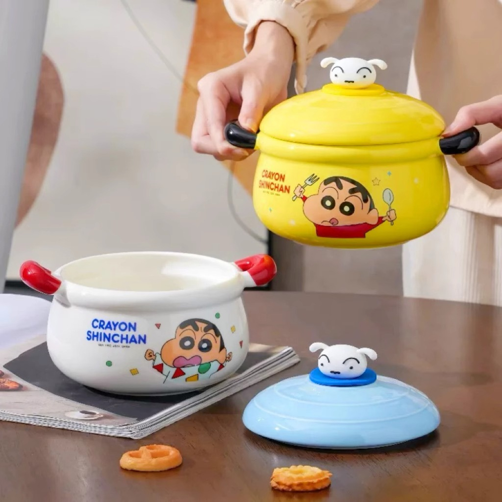 【現貨】正版 蠟筆小新 帶蓋泡麵碗 湯碗 泡面碗 餐具 煮麵碗 自帶禮盒 送禮 新之助 1000ml 陶瓷材質 恆邦-細節圖2