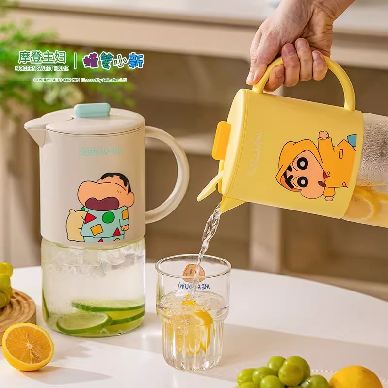 正版 蠟筆小新 玻璃冷水壺 1.8L 大水壺 大水杯 飲料杯 開口自動開合設計 摩登主婦-細節圖5