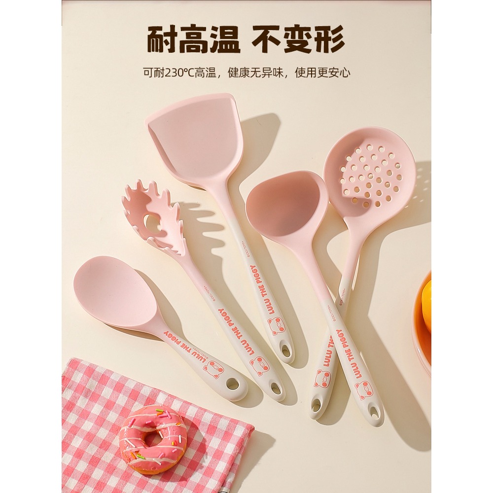 【LULU豬】正版 硅胶锅铲 不粘锅 湯匙 漏勺 飯勺 面勺 油刷 刮刀 打蛋器 送禮 川島屋-細節圖3