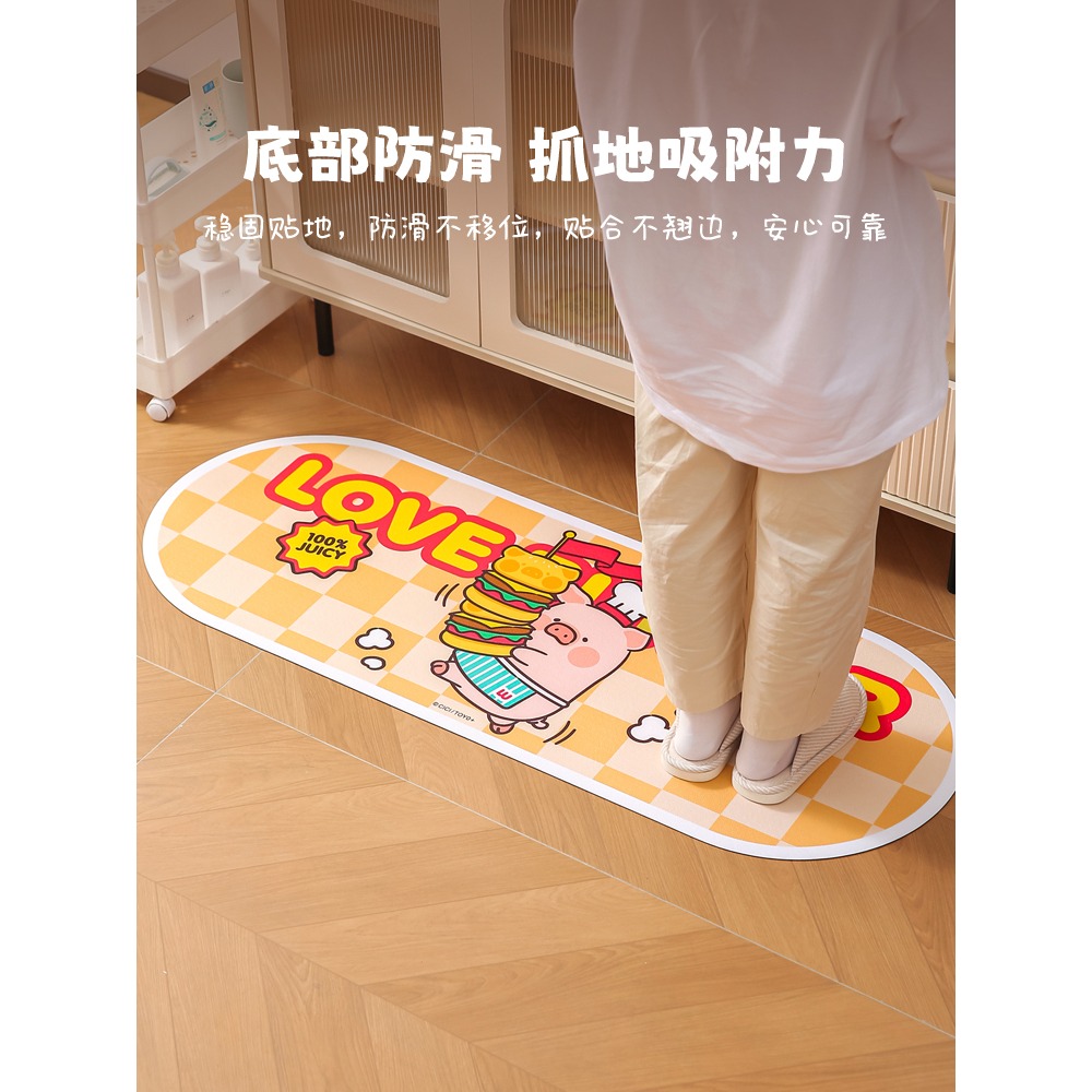 【LULU豬】正版 可爱吸水地垫 防滑脚垫 地毯垫子 洗手台腳墊 廚房地墊 送禮 川島屋-細節圖2