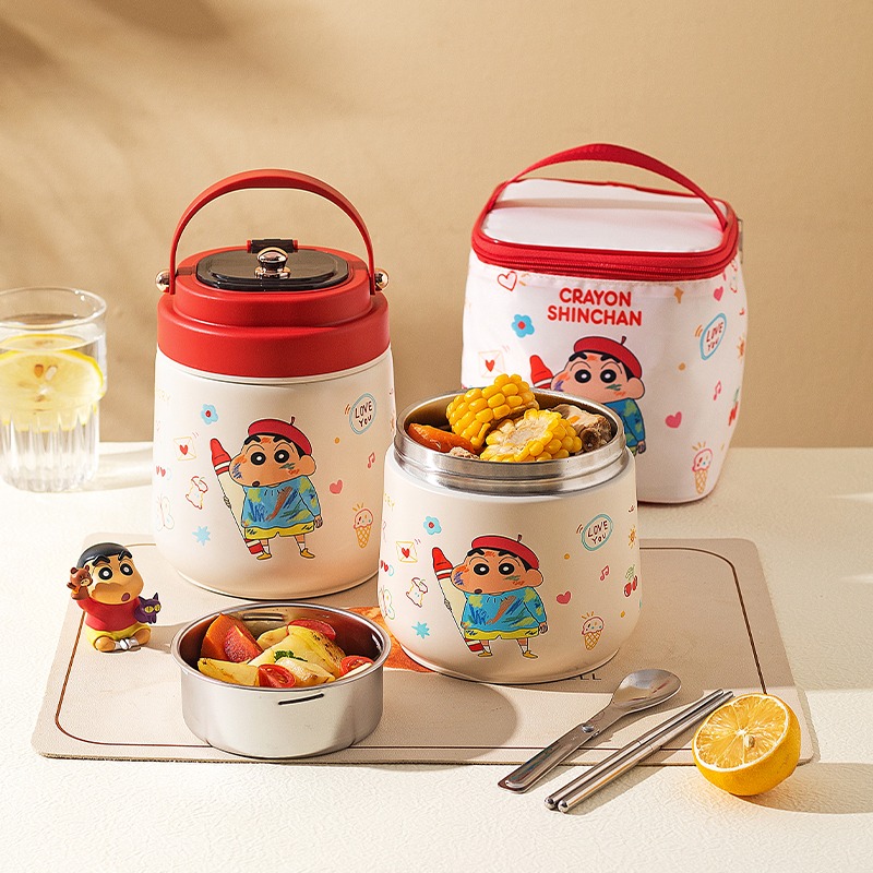 正版 蠟筆小新 保溫飯盒 便當盒 保鮮盒 保溫桶 保溫12小時 送湯匙 打包外帶 送禮 新之助-細節圖2