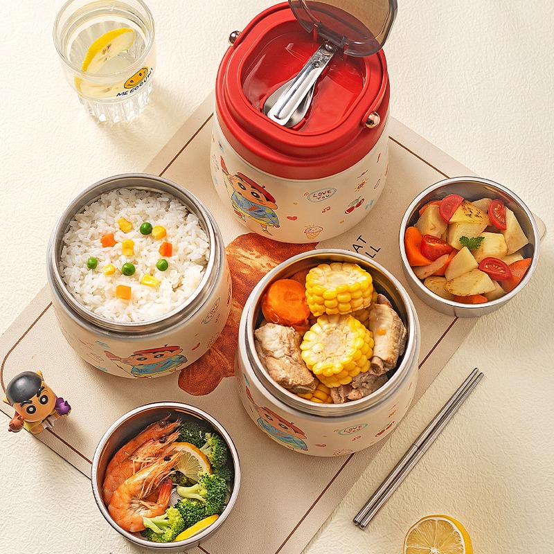 正版 蠟筆小新 保溫飯盒 便當盒 保鮮盒 保溫桶 保溫12小時 送湯匙 打包外帶 送禮 新之助-細節圖3