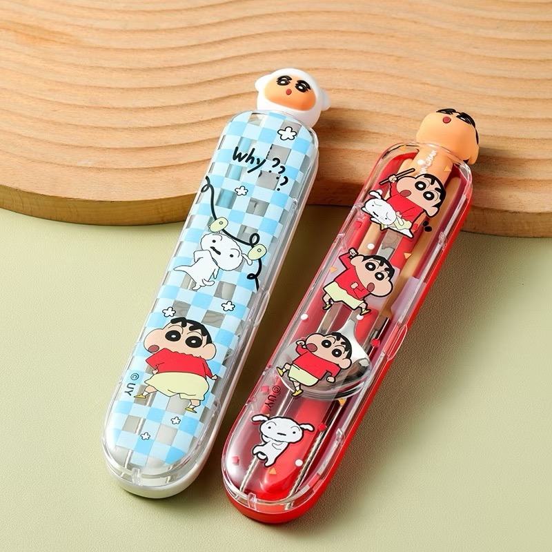 【現貨】正版 蠟筆小新 小新頭像餐具套裝 筷子 湯匙 勺子 飯勺 餐盒 送禮 304不鏽鋼 萌兔兔-細節圖4