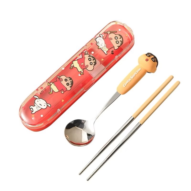 【現貨】正版 蠟筆小新 小新頭像餐具套裝 筷子 湯匙 勺子 飯勺 餐盒 送禮 304不鏽鋼 萌兔兔-細節圖5