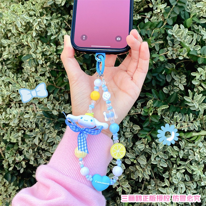 【冉紅】正版 三麗鷗 凯蒂猫 庫洛米鑰匙扣 掛件 玉桂狗 手机壳链条 手绘串珠掛飾 送禮-細節圖3