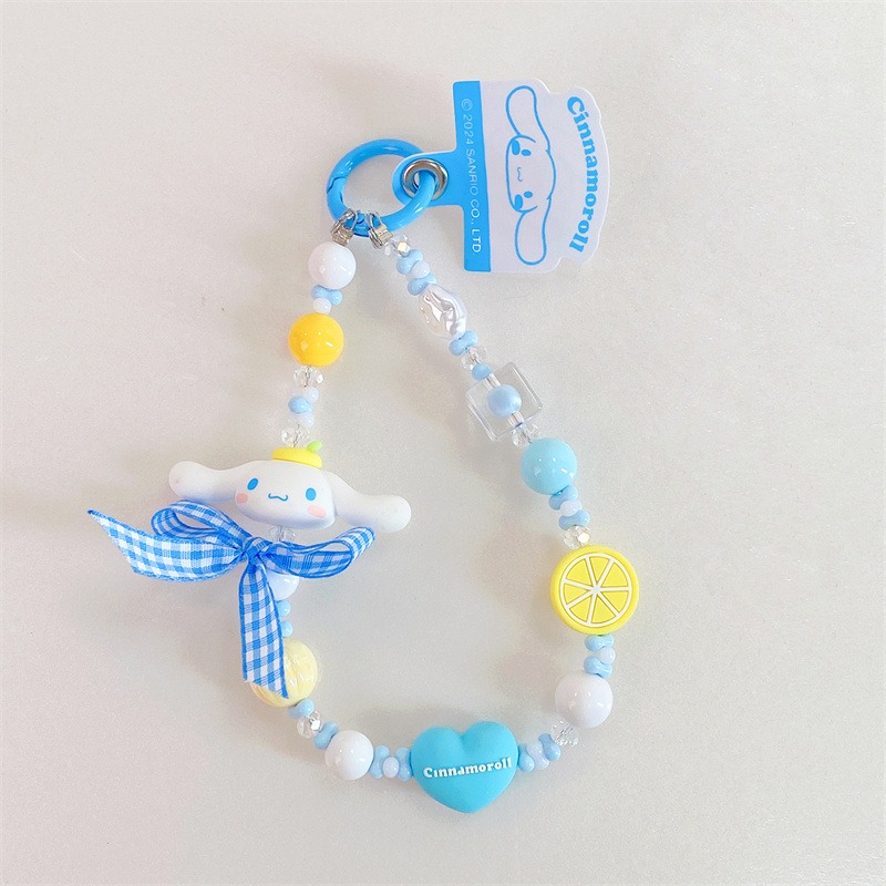 【冉紅】正版 三麗鷗 凯蒂猫 庫洛米鑰匙扣 掛件 玉桂狗 手机壳链条 手绘串珠掛飾 送禮-規格圖5