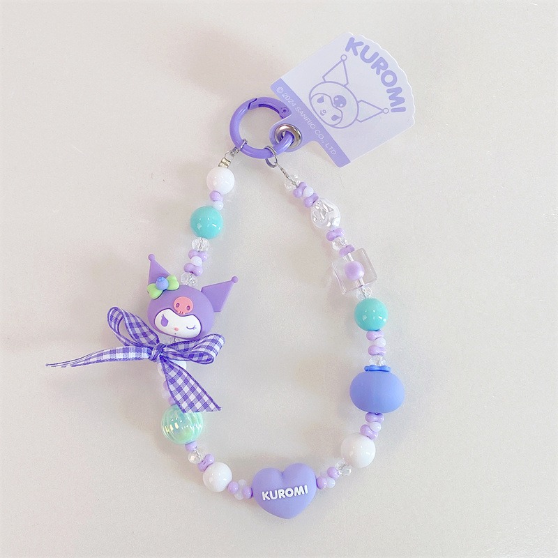 【冉紅】正版 三麗鷗 凯蒂猫 庫洛米鑰匙扣 掛件 玉桂狗 手机壳链条 手绘串珠掛飾 送禮-規格圖5