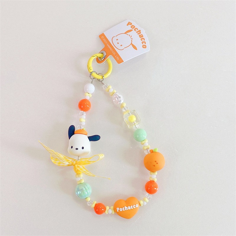 【冉紅】正版 三麗鷗 凯蒂猫 庫洛米鑰匙扣 掛件 玉桂狗 手机壳链条 手绘串珠掛飾 送禮-規格圖5