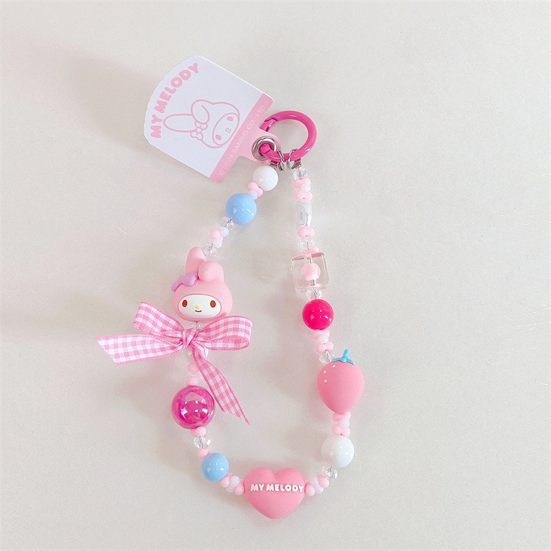 【冉紅】正版 三麗鷗 凯蒂猫 庫洛米鑰匙扣 掛件 玉桂狗 手机壳链条 手绘串珠掛飾 送禮-規格圖5