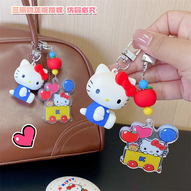 【冉紅】正版 hellokitty 三麗鷗 凯蒂猫 格纹气球对装鑰匙扣 包包掛件 书包配飾 鑰匙扣 送禮-細節圖4