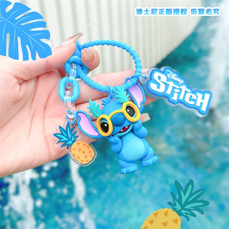 【冉紅】正版 迪士尼 史迪奇菠萝音乐挂件 公仔书包钥匙扣 包包挂饰 史迪仔玩偶 送禮-細節圖4