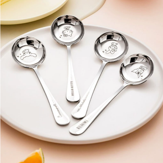 正版 三麗鷗 不锈钢勺子 食品级家用可爱卡通圆头汤勺 吃饭勺子 调羹 送禮-細節圖4