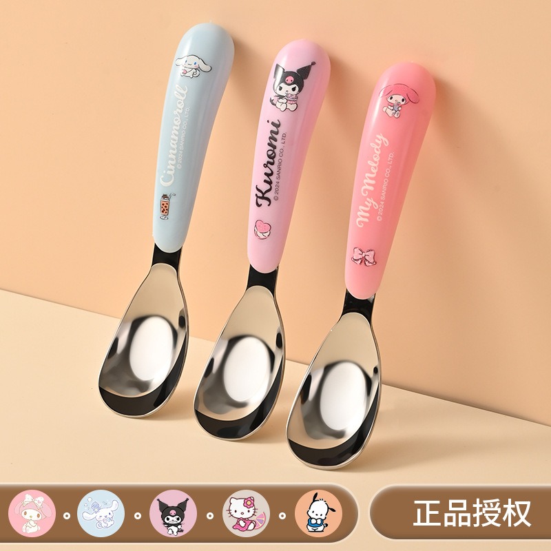 正版 三麗鷗 304不锈钢元宝勺  库洛米 儿童辅食勺 婴儿宝宝喂养餐具 送禮-細節圖3